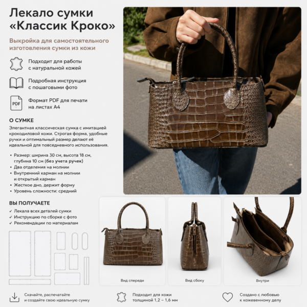 Выкройка женской сумки из кожи (PDF)